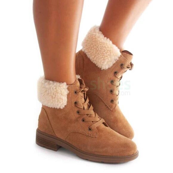 UGG Women's Harrison Cozy Lace- Waterproof Suede Ankle Winter Boots- Size 7 - Picture 2 of 11